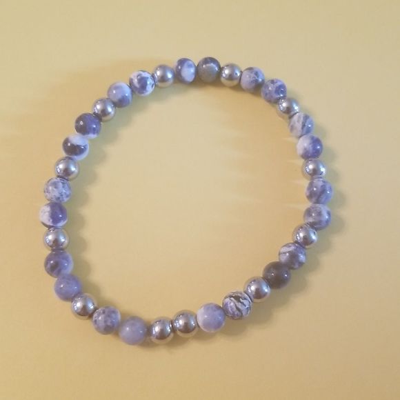 Mens 6mm Beaded Sodalite 8" Expansion bracelet With Silvertone Beads New Custom - Picture 1 of 7